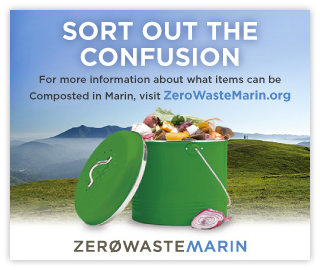 Ad from ZWM 2016 Campaign "sort out the confusion" showing a compost bucket against a Marin background