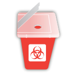 Illustration of a red medical sharps disposal container