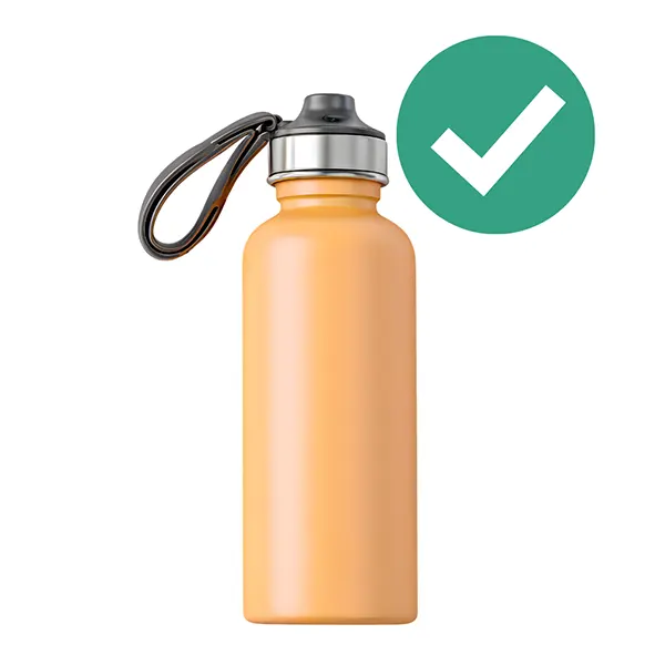 A Reusable Metal Water Bottle with a green checkmark