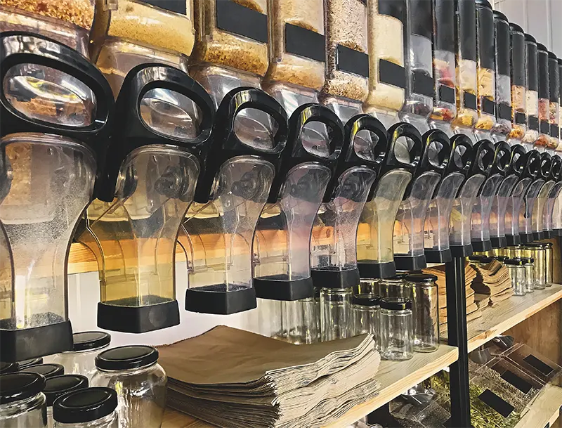 Bulk food dispensers in a store