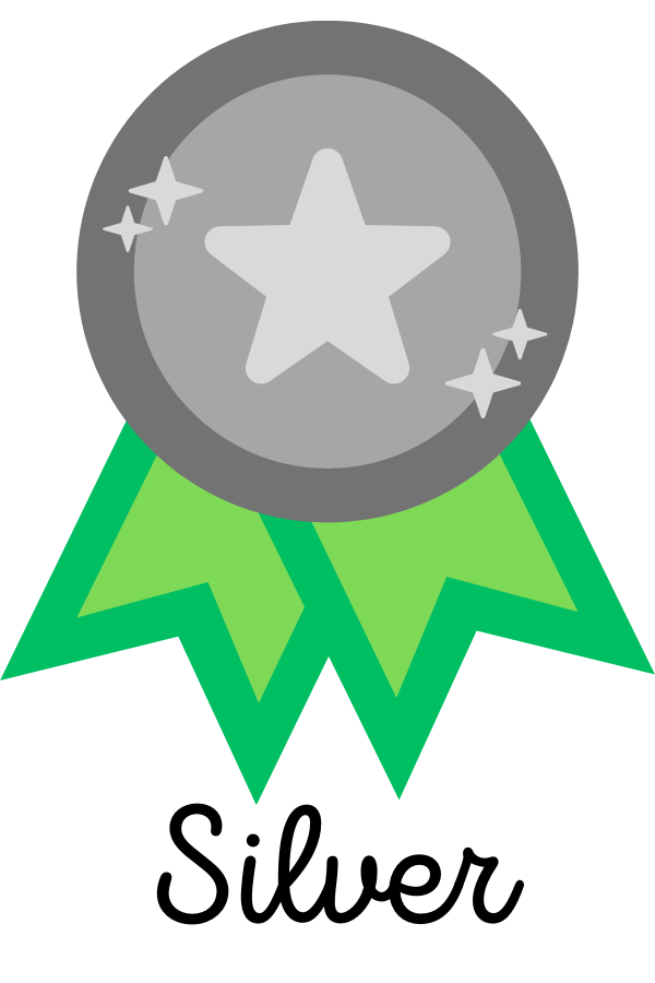 Silver medal with a green ribbon.