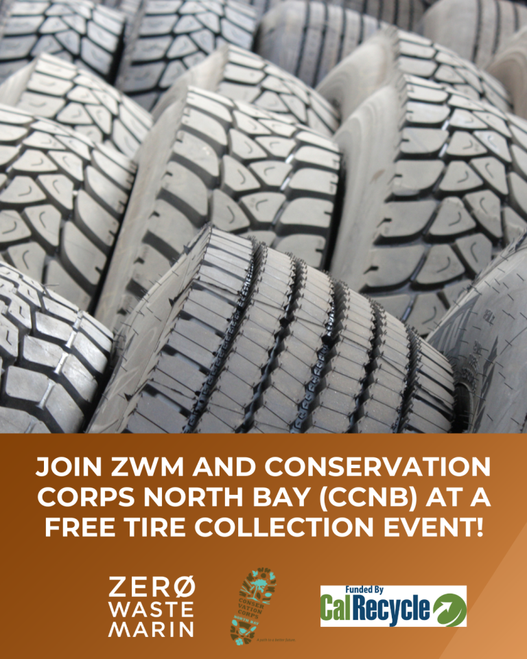 Image of tires and text: "Join ZWM and CCNB at a free tire collection event!"