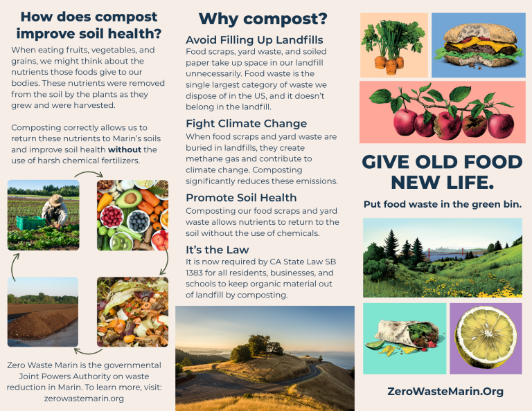 Brochure image with the title "Give Old Food New Life" with food imagery.