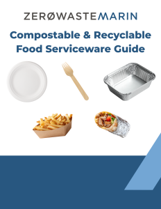 Cover with different food service options, and text "compostable and recyclable food serviceware guide".