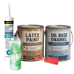 Paint cans, spray paint, caulk and glue: examples of recyclable paint products